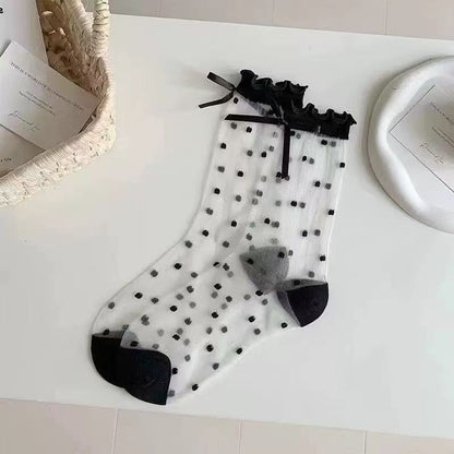 Ice Silk Breathable Socks with Polka Dot Design