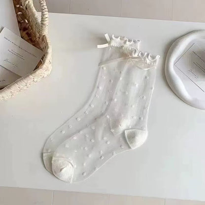 Ice Silk Breathable Socks with Polka Dot Design