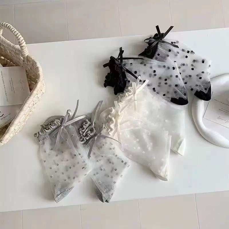 Ice Silk Breathable Socks with Polka Dot Design